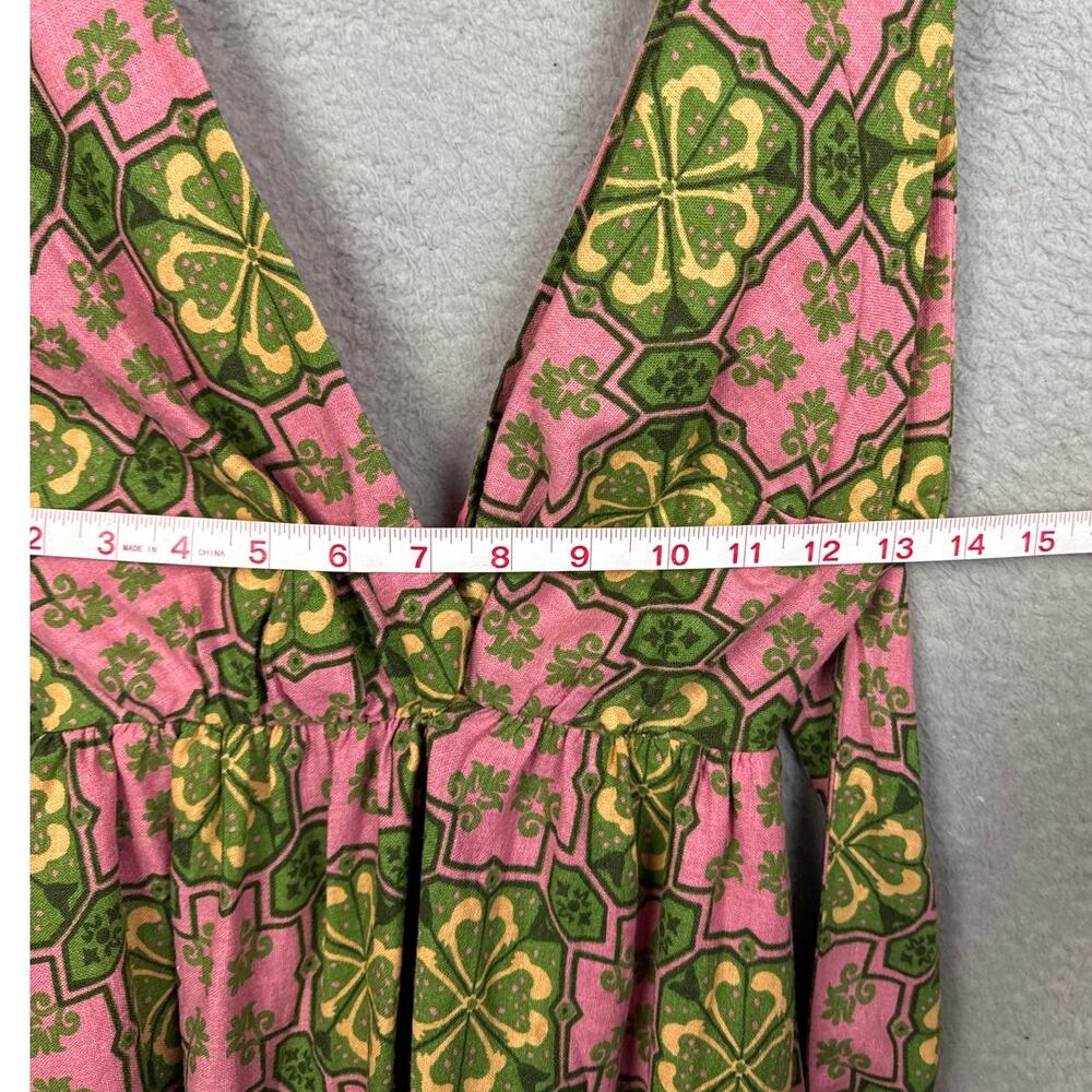 House Of Harlow Linen Blend Sun Dress Open Back Retro Print Size S Resort Vacay - Picture 5 of 8